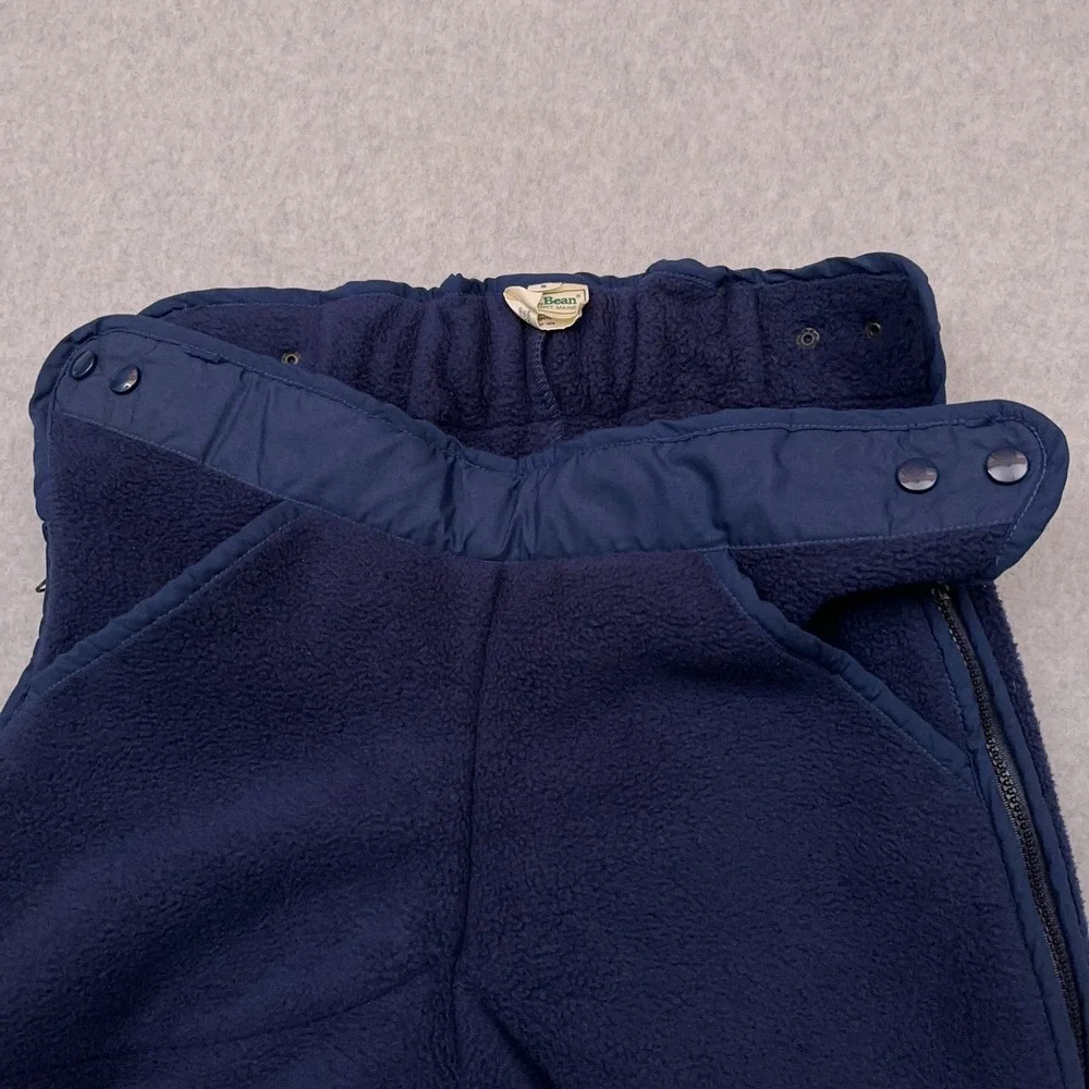 Vintage LL‎ Bean Fleece Snow Pants Men's Small Side Zip Snap Button Made in USA